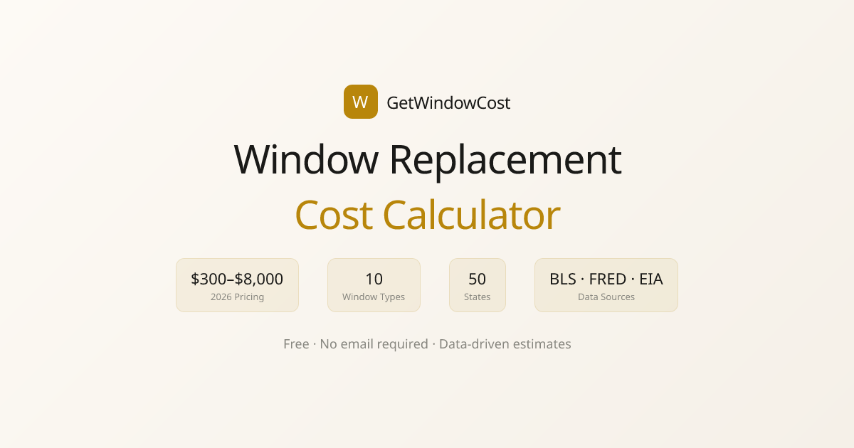 Window Replacement Cost Calculator — Free, No Email | 2026